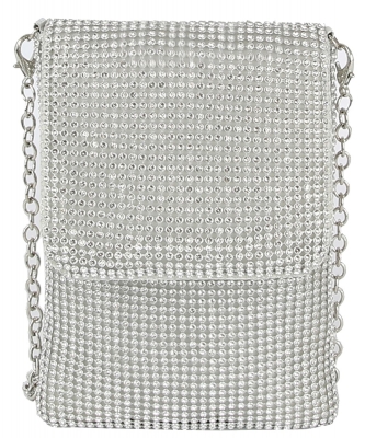 Rhinestone Metal Mesh Cell Phone Purse Crossbody Bag LGL001 SILVER